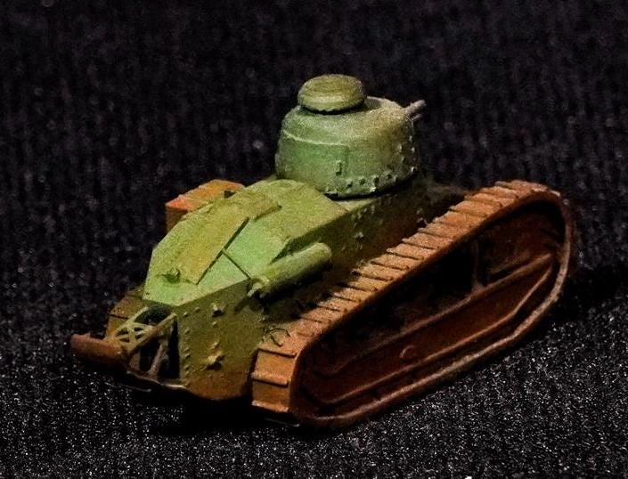 Renault FT Unpainted Miniature – Dark Grey Resin French Light Tank – 1/48 • 1/56 • 1/64 • 1/72 • 1/76 • 1/87 • 1/100 • 1/144
