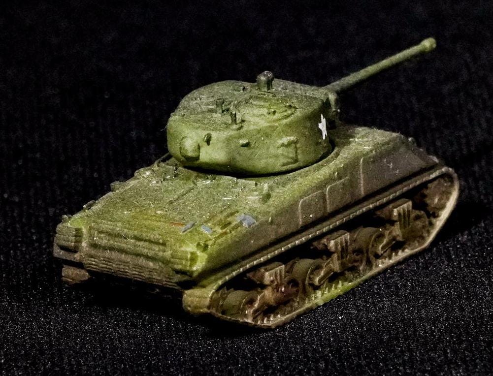 Sherman Jumbo Unpainted Miniature – Dark Grey Resin U.S. Assault Tank – 1/48 • 1/56 • 1/64 • 1/72 • 1/76 • 1/87 • 1/100 • 1/144