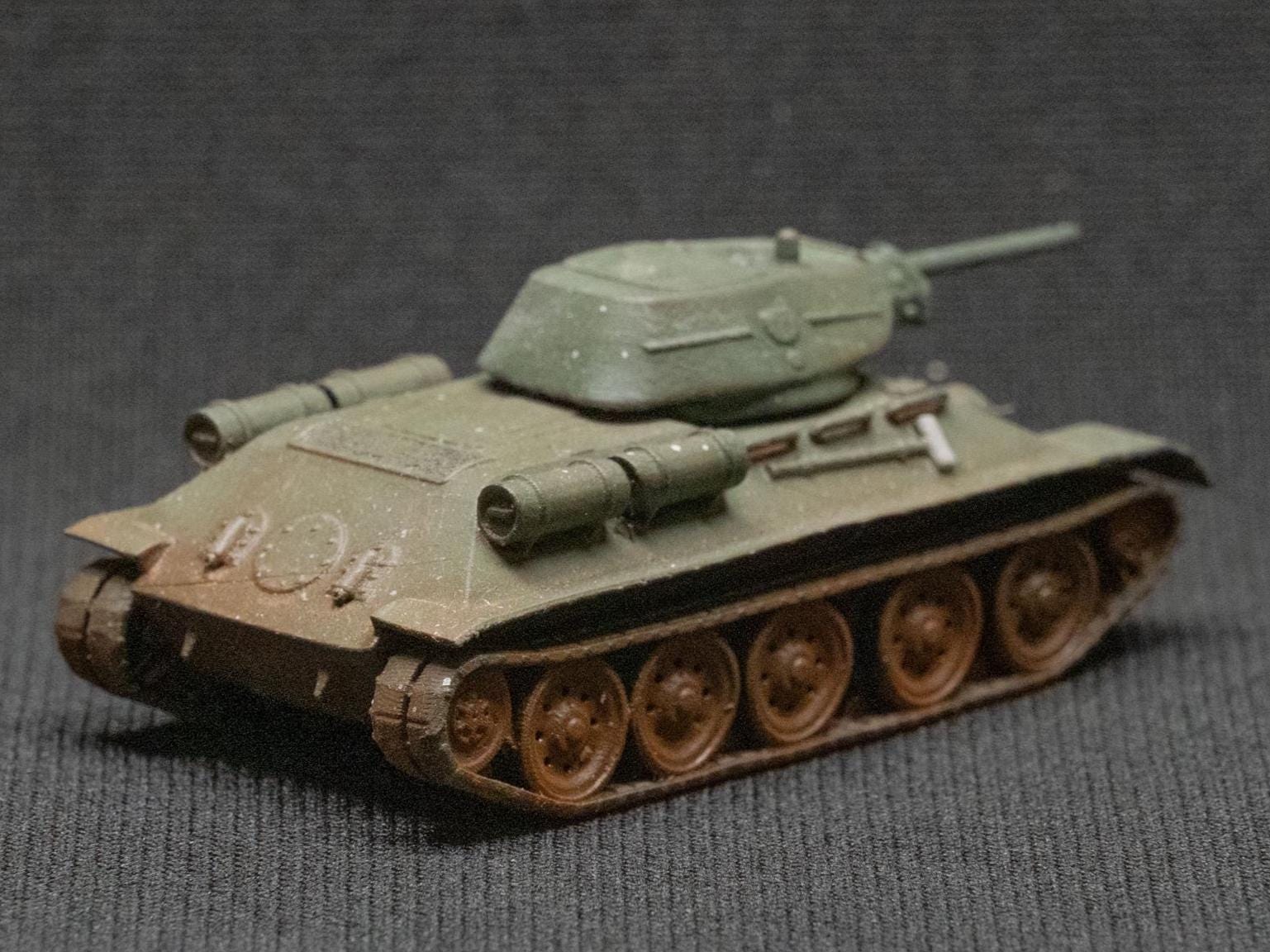 T-34/57 Unpainted Miniature – Dark Grey Resin Soviet Medium Tank – 1/48 • 1/56 • 1/64 • 1/72 • 1/76 • 1/87 • 1/100 • 1/144