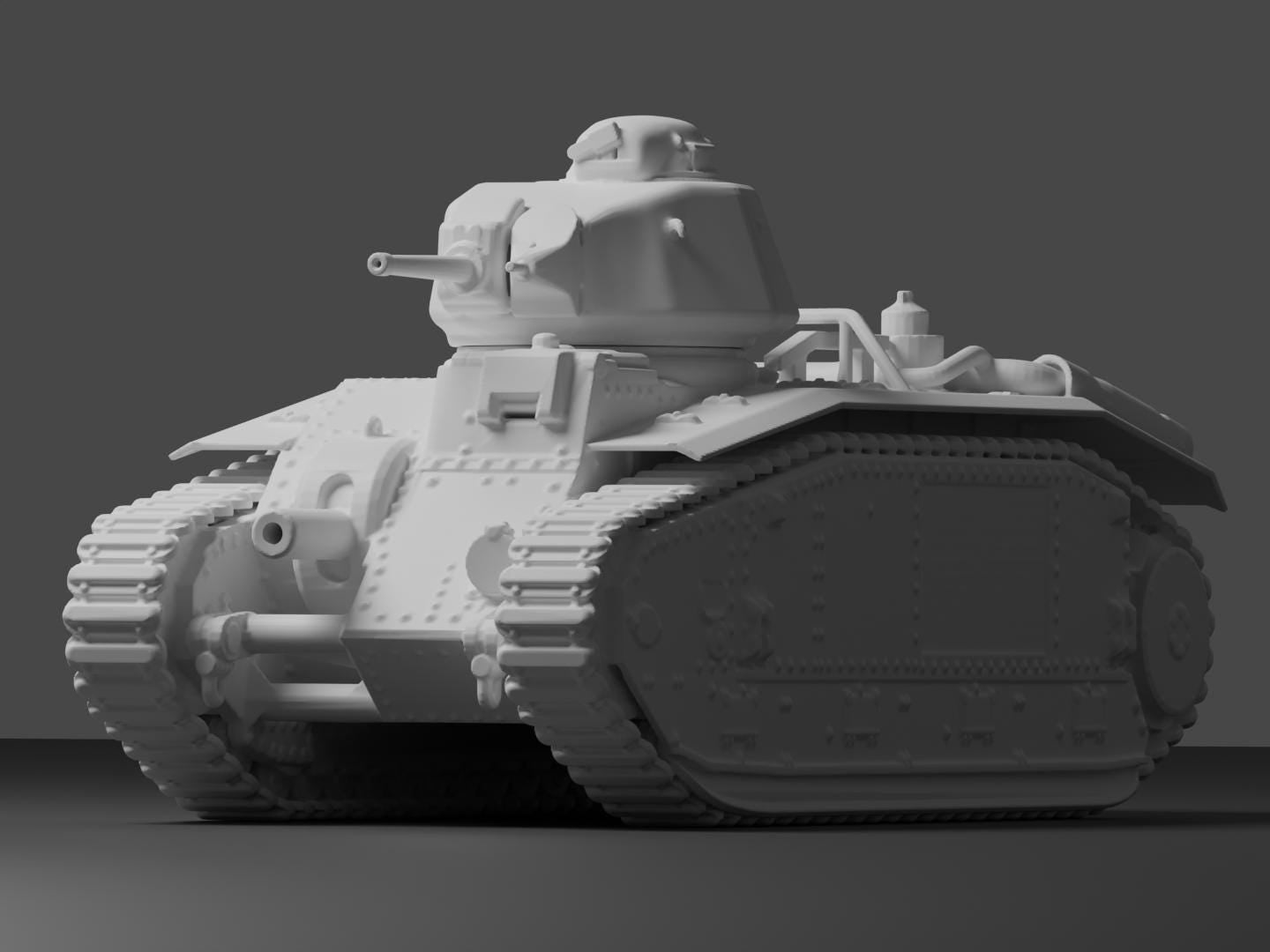 Char B1 bis Unpainted Miniature – Dark Grey Resin French Heavy Tank – 1/48 • 1/56 • 1/64 • 1/72 • 1/76 • 1/87 • 1/100 • 1/144