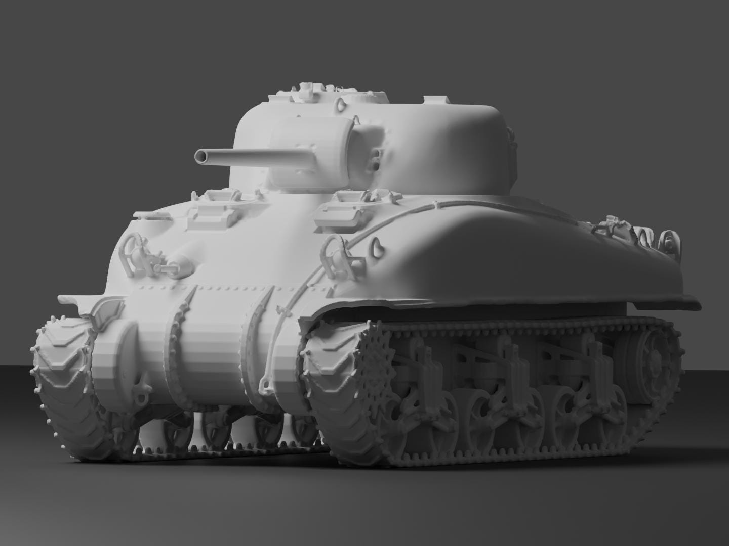 M4A1 Sherman Unpainted Miniature – Dark Grey Resin U.S. Medium Tank – 1/48 • 1/56 • 1/64 • 1/72 • 1/76 • 1/87 • 1/100 • 1/144