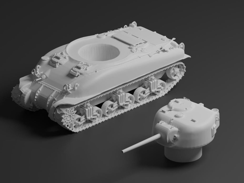 M4A1 Sherman Unpainted Miniature – Dark Grey Resin U.S. Medium Tank – 1/48 • 1/56 • 1/64 • 1/72 • 1/76 • 1/87 • 1/100 • 1/144