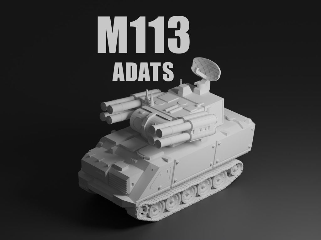 M113 ADATS Unpainted Miniature – Dark Grey Resin Air-Defense Vehicle – 1/48 • 1/56 • 1/64 • 1/72 • 1/76 • 1/87 • 1/100 • 1/144