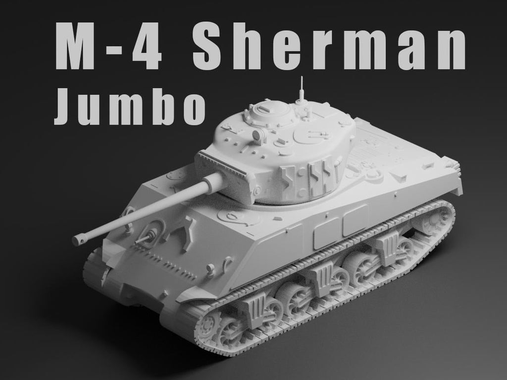 Sherman Jumbo Unpainted Miniature – Dark Grey Resin U.S. Assault Tank – 1/48 • 1/56 • 1/64 • 1/72 • 1/76 • 1/87 • 1/100 • 1/144
