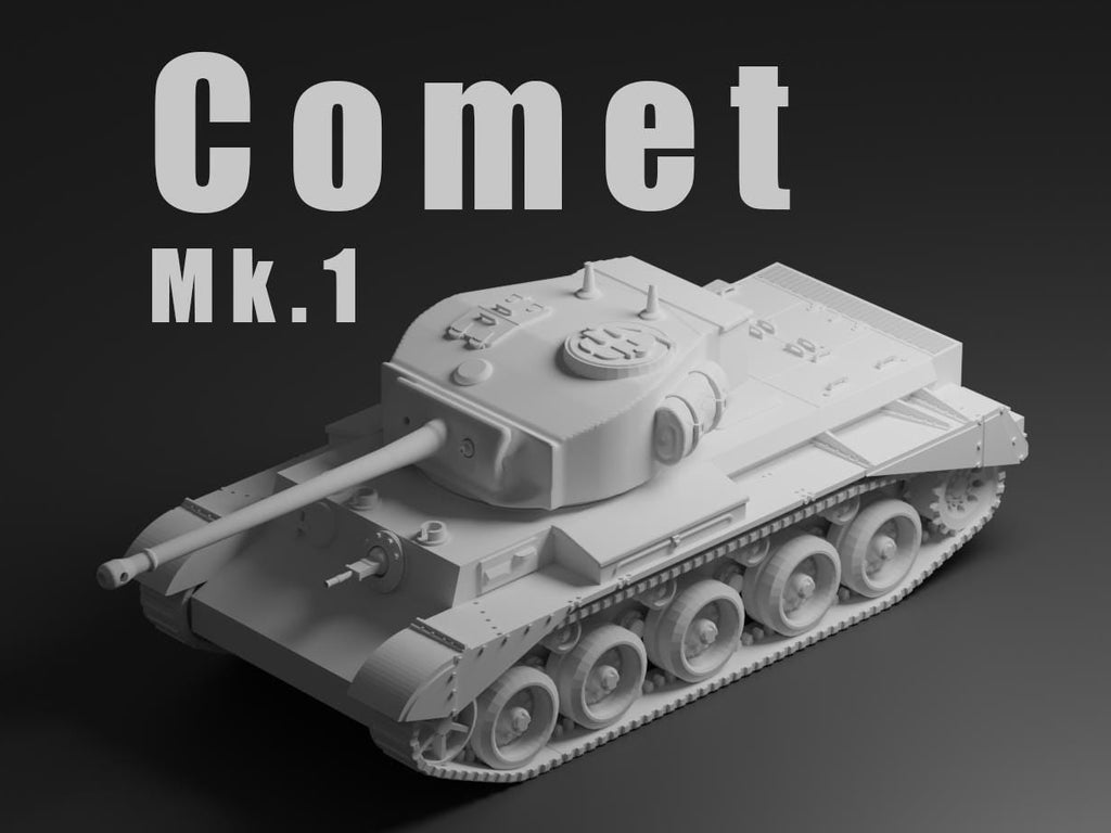 Comet Mk I Unpainted Miniature – Dark Grey Resin British Cruiser Tank – 1/48 • 1/56 • 1/64 • 1/72 • 1/76 • 1/87 • 1/100 • 1/144