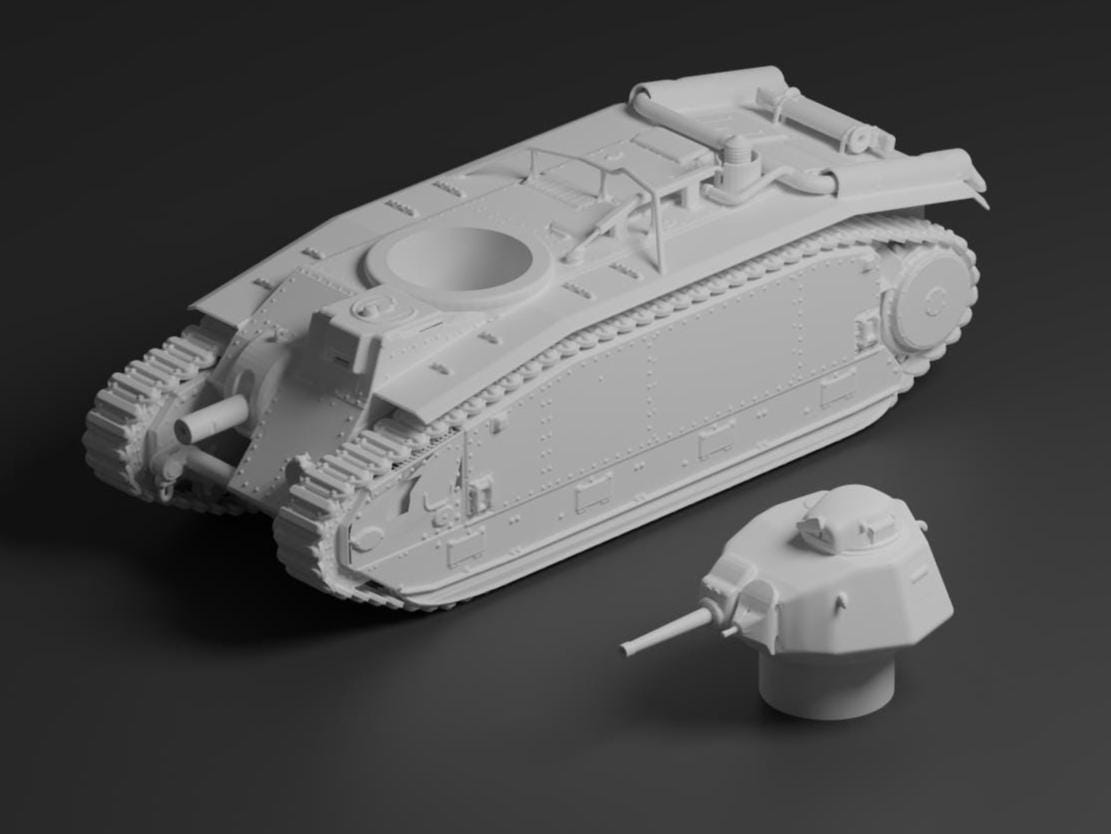 Char B1 bis Unpainted Miniature – Dark Grey Resin French Heavy Tank – 1/48 • 1/56 • 1/64 • 1/72 • 1/76 • 1/87 • 1/100 • 1/144