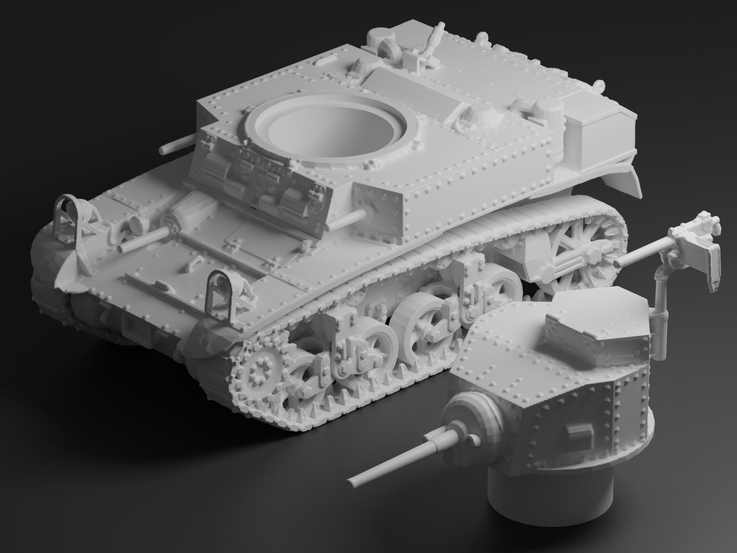 M3 Stuart Unpainted Miniature – Dark Grey Resin U.S. Light Tank – 1/48 • 1/56 • 1/64 • 1/72 • 1/76 • 1/87 • 1/100 • 1/144