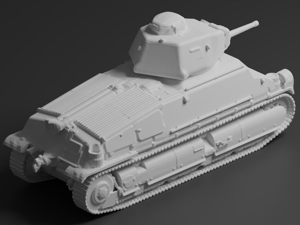 Somua S35 Unpainted Miniature – Dark Grey Resin French Cavalry Tank – 1/48 • 1/56 • 1/64 • 1/72 • 1/76 • 1/87 • 1/100 • 1/144