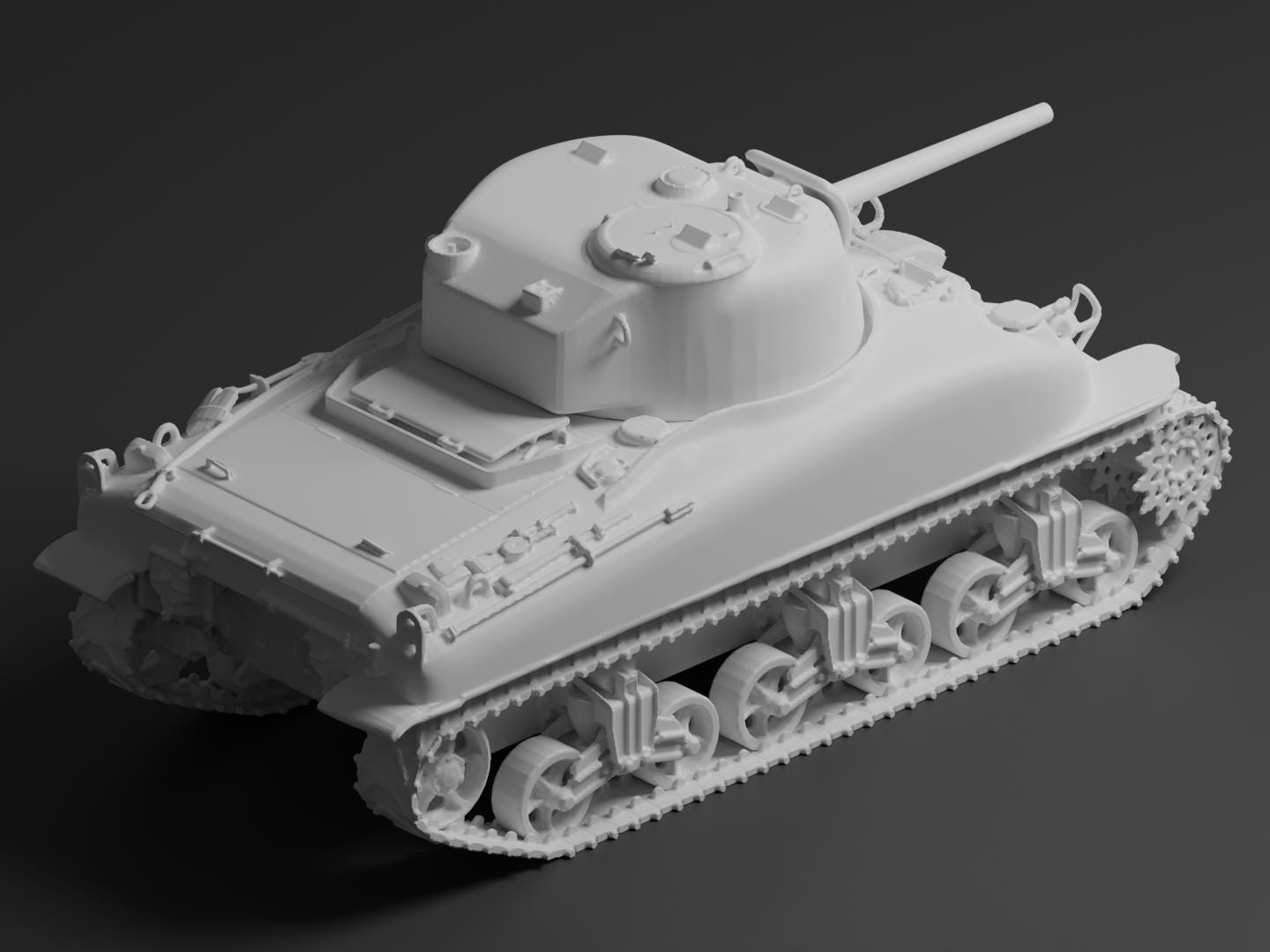 M4A1 Sherman Unpainted Miniature – Dark Grey Resin U.S. Medium Tank – 1/48 • 1/56 • 1/64 • 1/72 • 1/76 • 1/87 • 1/100 • 1/144