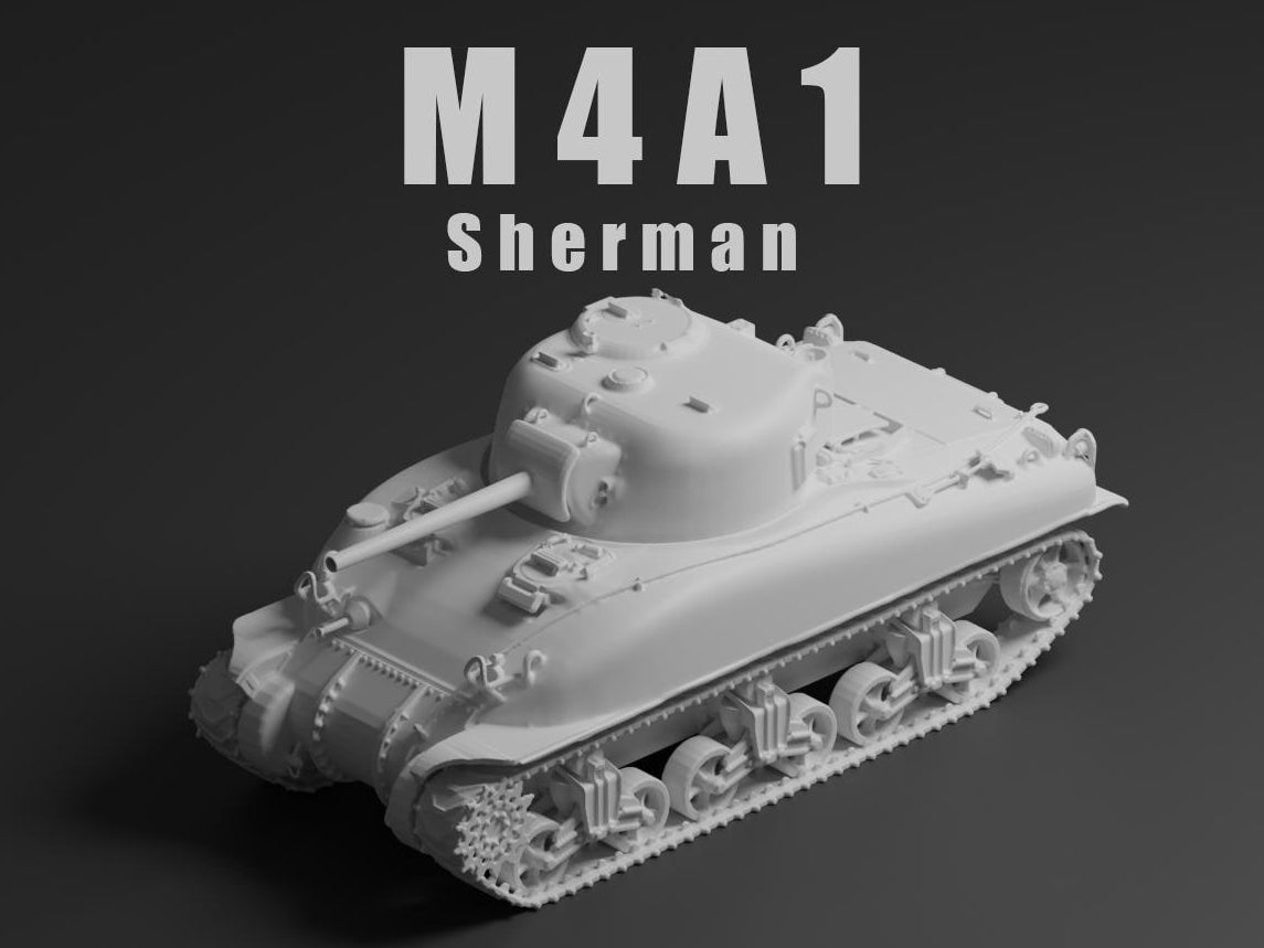 M4A1 Sherman Unpainted Miniature – Dark Grey Resin U.S. Medium Tank – 1/48 • 1/56 • 1/64 • 1/72 • 1/76 • 1/87 • 1/100 • 1/144