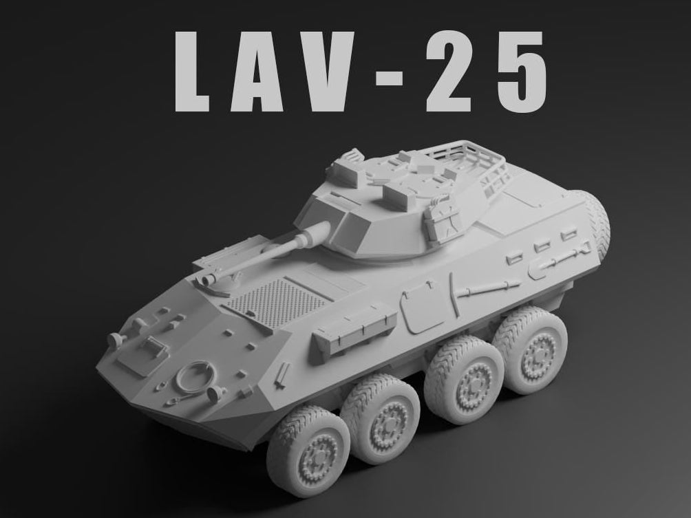 LAV-25 Unpainted Miniature – Dark Grey Resin U.S. Armored Reconnaissance Vehicle – 1/48 • 1/56 • 1/64 • 1/72 • 1/76 • 1/87 • 1/100 • 1/144