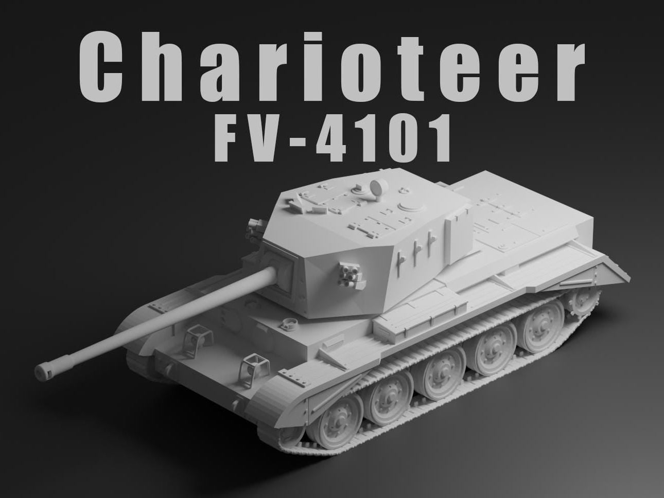 Charioteer FV4101 Unpainted Miniature – Dark Grey Resin Tank Destroyer – 1/48 • 1/56 • 1/64 • 1/72 • 1/76 • 1/87 • 1/100 • 1/144
