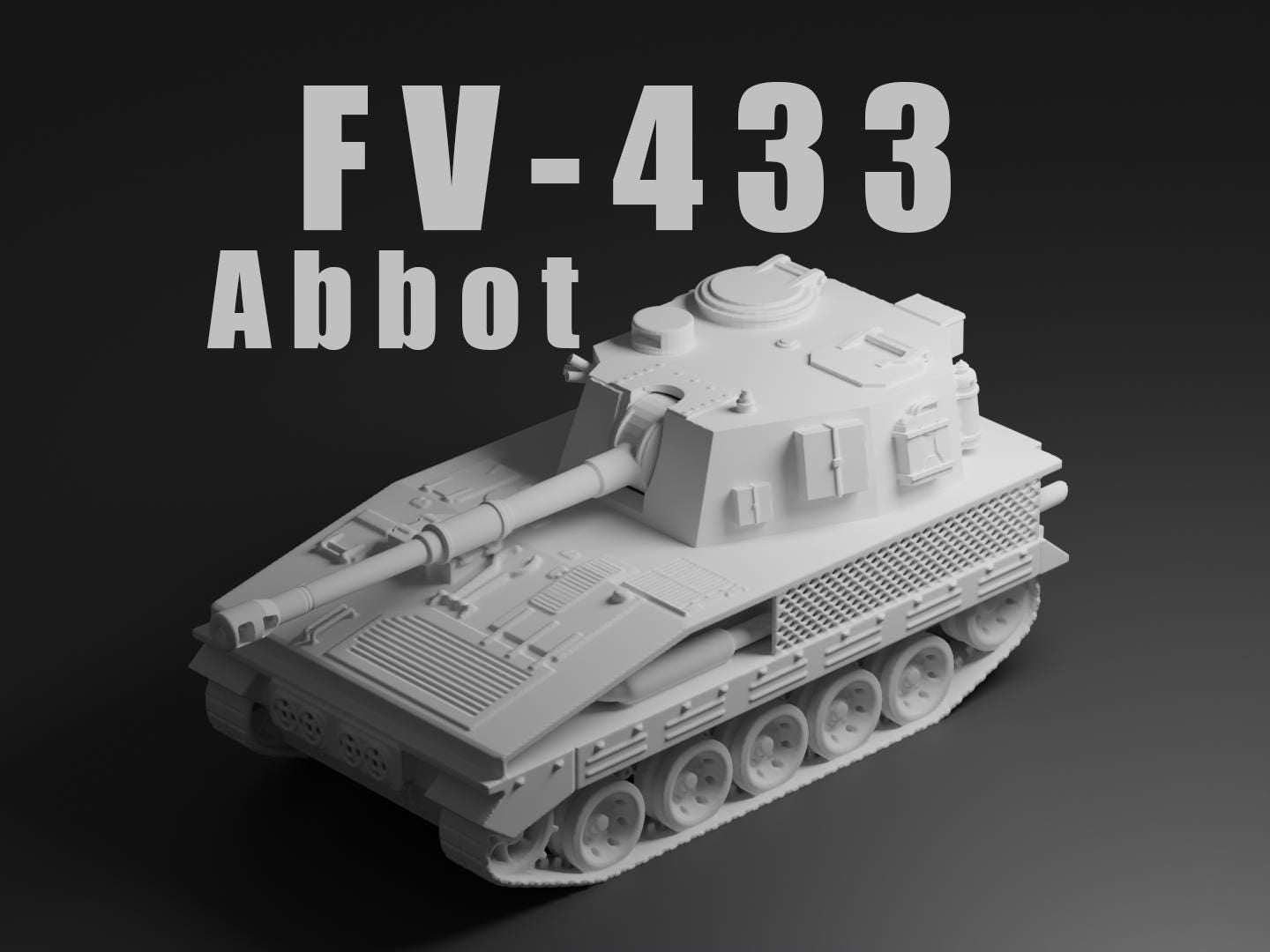 FV433 Abbot Unpainted Miniature – Dark Grey Resin Self-Propelled Gun – 1/48 • 1/56 • 1/64 • 1/72 • 1/76 • 1/87 • 1/100 • 1/144