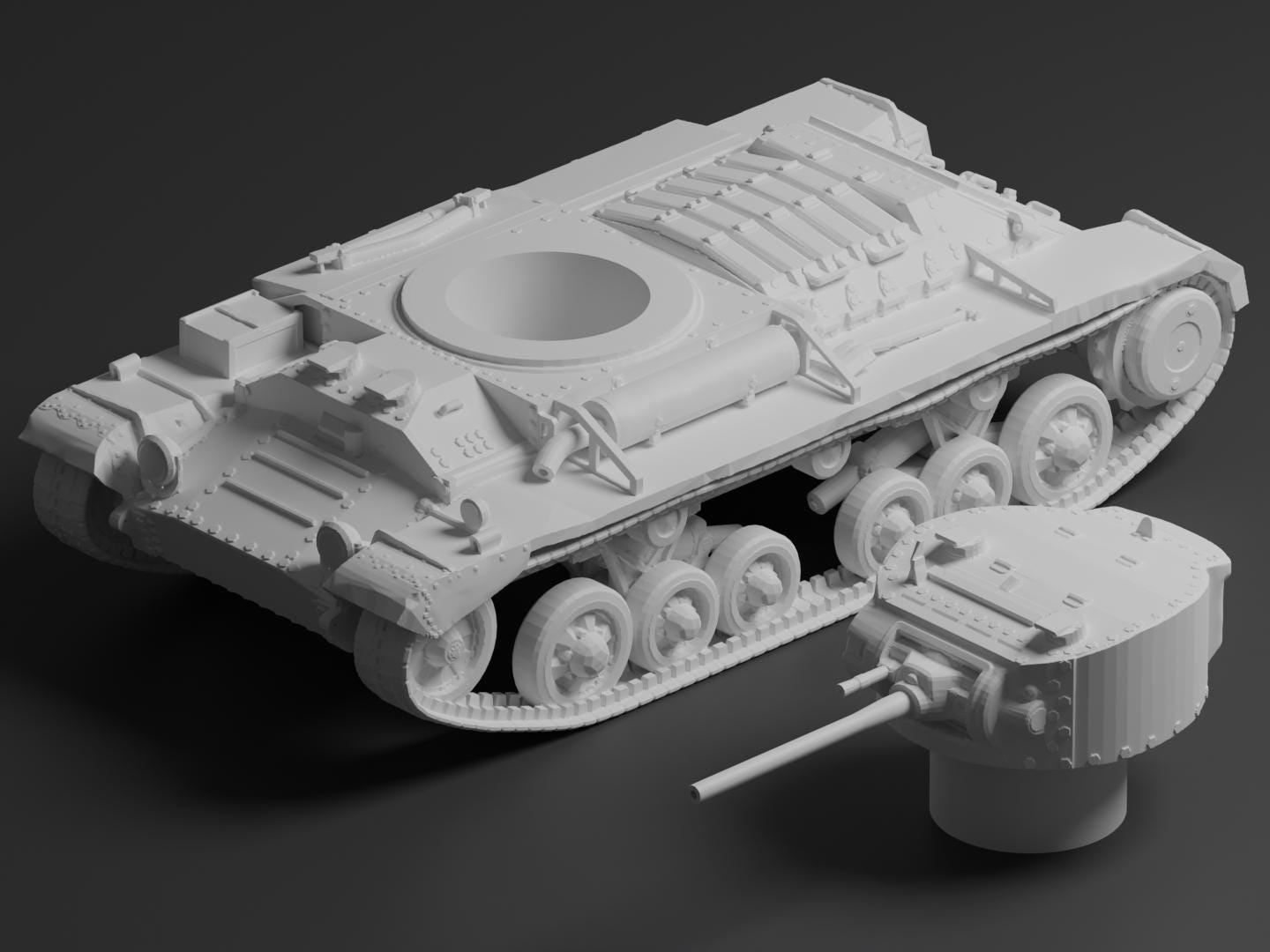 Valentine Unpainted Miniature – Dark Grey Resin British Infantry Tank – 1/48 • 1/56 • 1/64 • 1/72 • 1/76 • 1/87 • 1/100 • 1/144