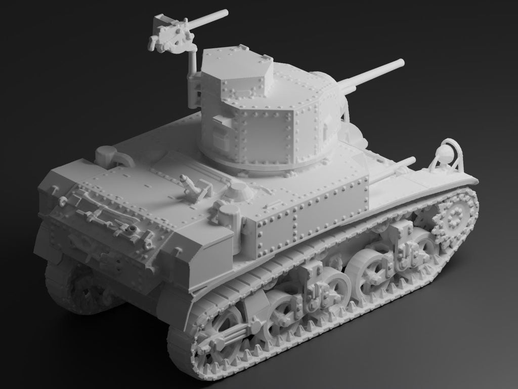 M3 Stuart Unpainted Miniature – Dark Grey Resin U.S. Light Tank – 1/48 • 1/56 • 1/64 • 1/72 • 1/76 • 1/87 • 1/100 • 1/144