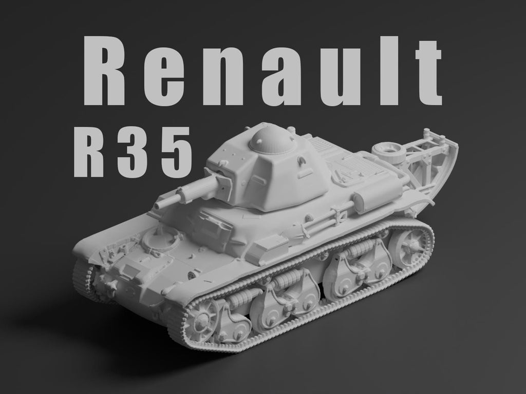 Renault R35 Unpainted Miniature – Dark Grey Resin French Light Infantry Tank – 1/48 • 1/56 • 1/64 • 1/72 • 1/76 • 1/87 • 1/100 • 1/144