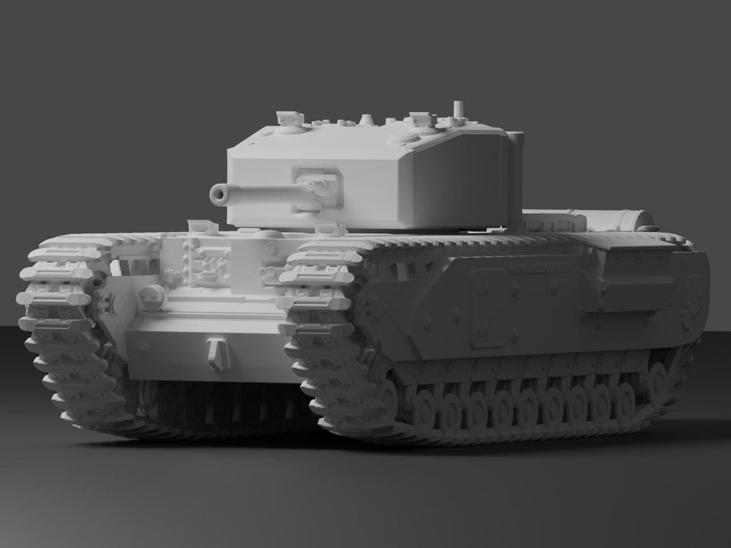 Churchill Mk III Unpainted Miniature – Dark Grey Resin British Infantry Tank – 1/48 • 1/56 • 1/64 • 1/72 • 1/76 • 1/87 • 1/100 • 1/144
