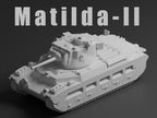 Matilda II Unpainted Miniature – Dark Grey Resin British Infantry Tank – 1/48 • 1/56 • 1/64 • 1/72 • 1/76 • 1/87 • 1/100 • 1/144