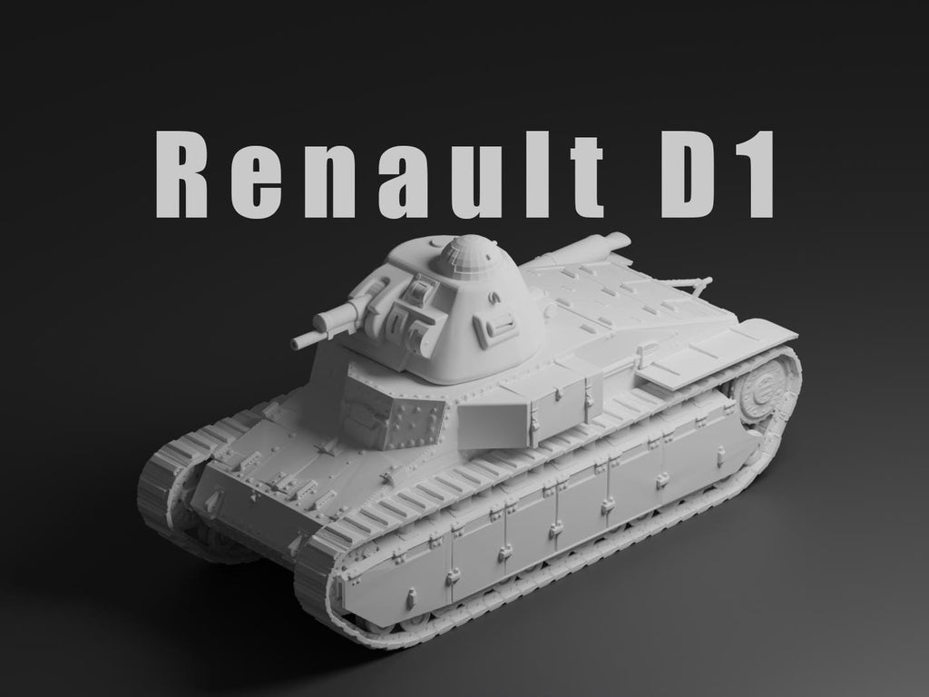Renault D1 Unpainted Miniature – Dark Grey Resin French Infantry Tank – 1/48 • 1/56 • 1/64 • 1/72 • 1/76 • 1/87 • 1/100 • 1/144