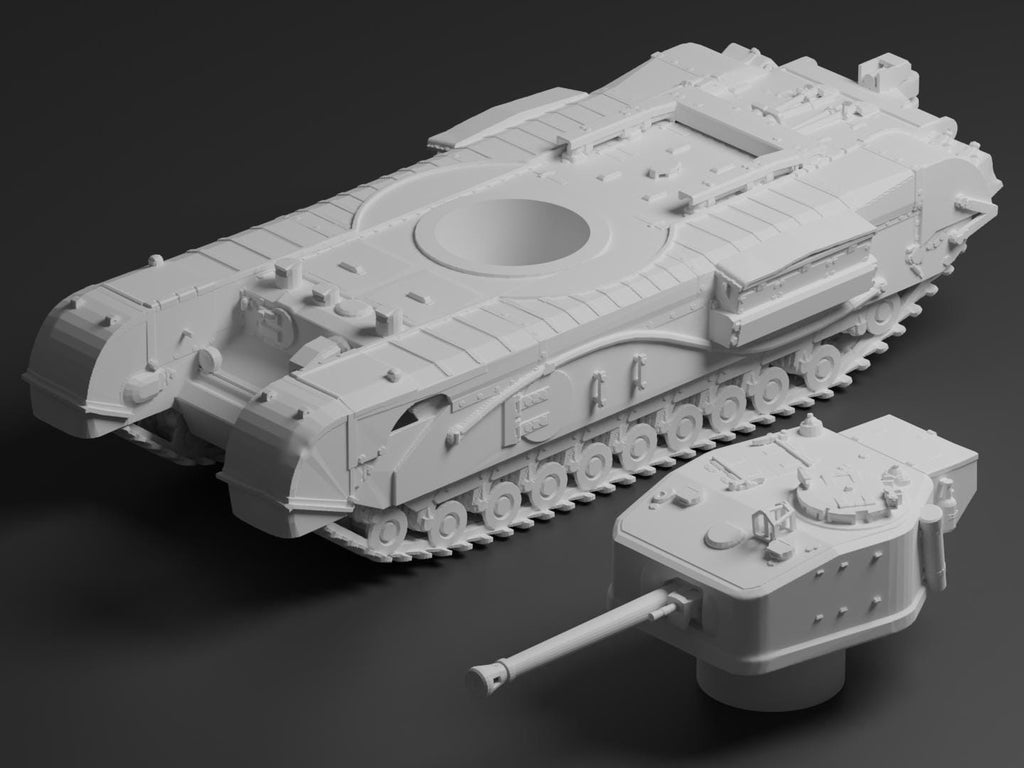 Churchill Crocodile Unpainted Miniature – Dark Grey Resin Flamethrower Tank – 1/48 • 1/56 • 1/64 • 1/72 • 1/76 • 1/87 • 1/100 • 1/144