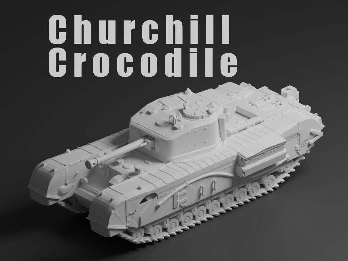 Churchill Crocodile Unpainted Miniature – Dark Grey Resin Flamethrower Tank – 1/48 • 1/56 • 1/64 • 1/72 • 1/76 • 1/87 • 1/100 • 1/144