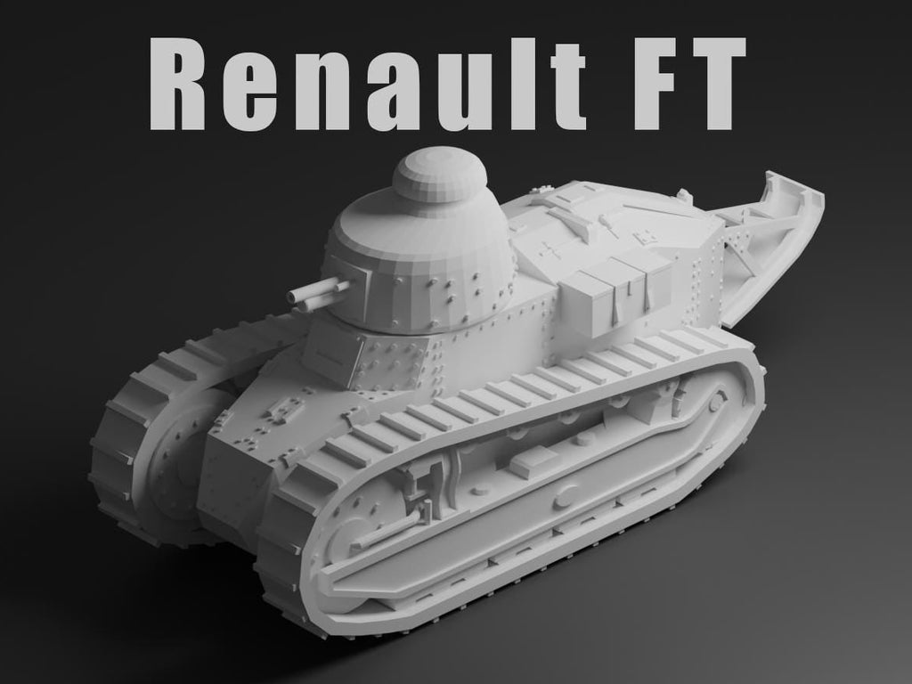 Renault FT Unpainted Miniature – Dark Grey Resin French Light Tank – 1/48 • 1/56 • 1/64 • 1/72 • 1/76 • 1/87 • 1/100 • 1/144