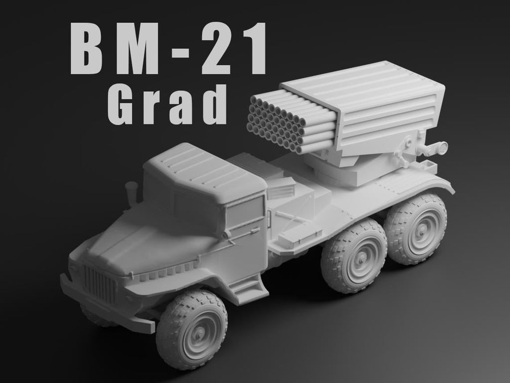 BM-21 Grad Unpainted Miniature – Dark Grey Resin Rocket Artillery Truck – 1/48 • 1/56 • 1/64 • 1/72 • 1/76 • 1/87 • 1/100 • 1/144