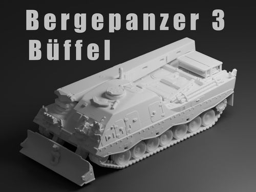 Bergepanzer 3 Büffel Unpainted Miniature – Dark Grey Resin Armored Recovery Vehicle – 1/48 • 1/56 • 1/64 • 1/72 • 1/76 • 1/87 • 1/100 • 1/144
