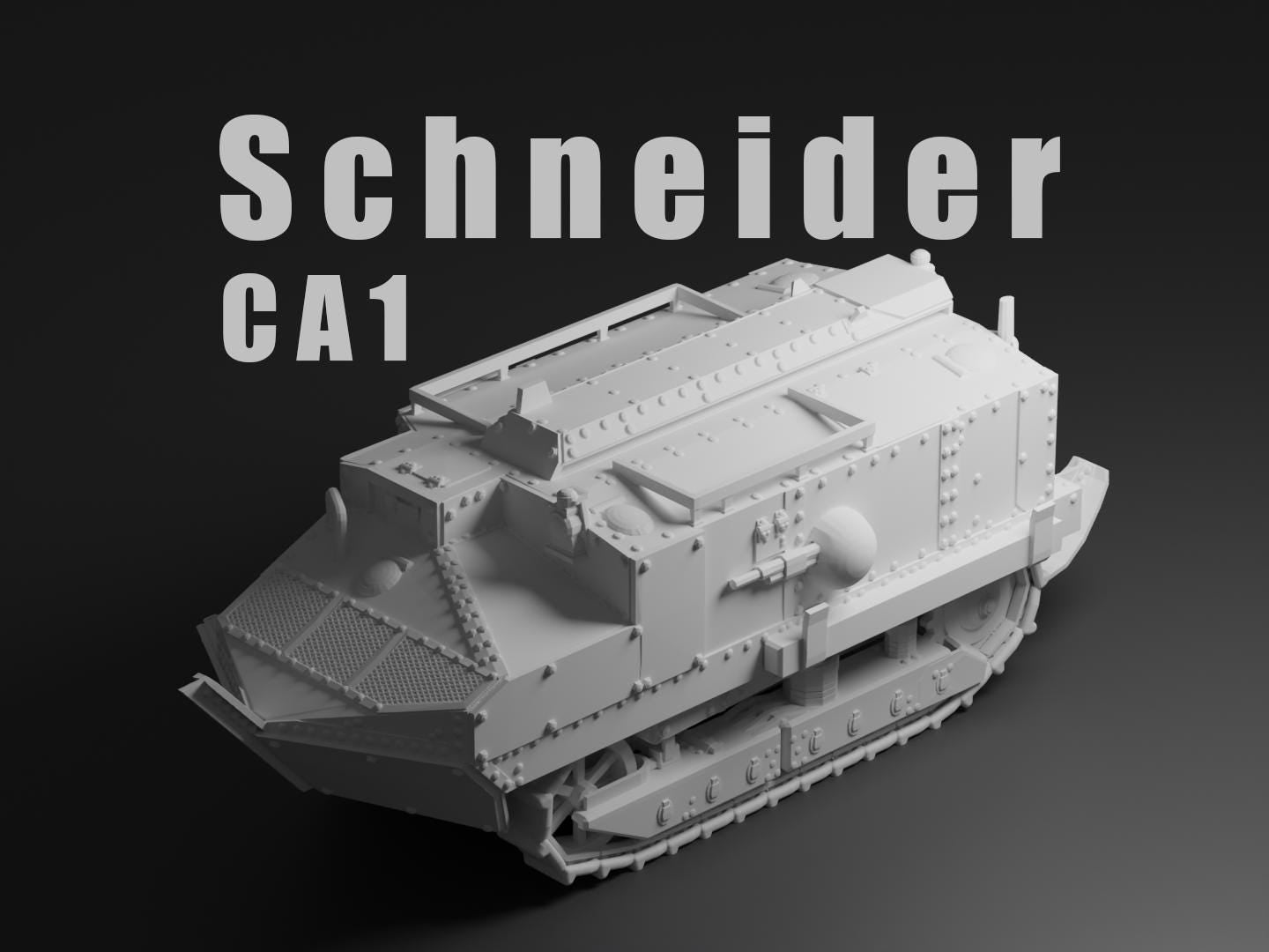 Schneider CA1 Unpainted Miniature – Dark Grey Resin French Assault Tank – 1/48 • 1/56 • 1/64 • 1/72 • 1/76 • 1/87 • 1/100 • 1/144