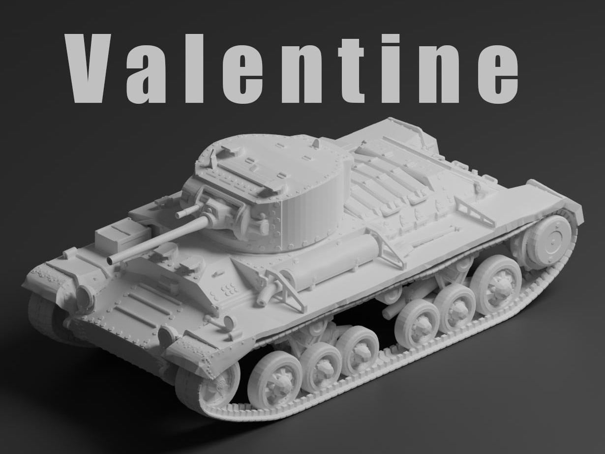 Valentine Unpainted Miniature – Dark Grey Resin British Infantry Tank – 1/48 • 1/56 • 1/64 • 1/72 • 1/76 • 1/87 • 1/100 • 1/144