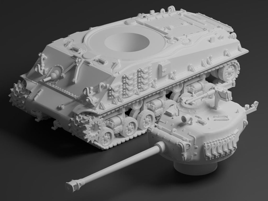 M4A3E8 Sherman “Easy Eight” Unpainted Miniature – Dark Grey Resin U.S. Medium Tank – 1/48 • 1/56 • 1/64 • 1/72 • 1/76 • 1/87 • 1/100 • 1/144