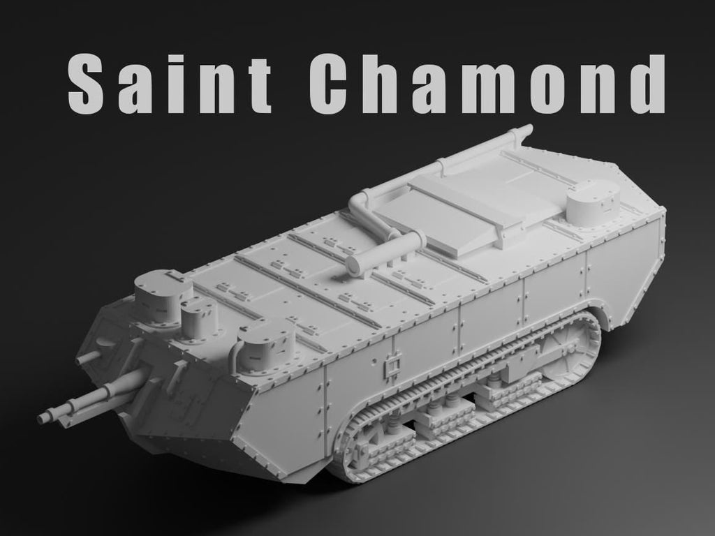 Saint-Chamond Unpainted Miniature – Dark Grey Resin French Heavy Assault Tank – 1/48 • 1/56 • 1/64 • 1/72 • 1/76 • 1/87 • 1/100 • 1/144
