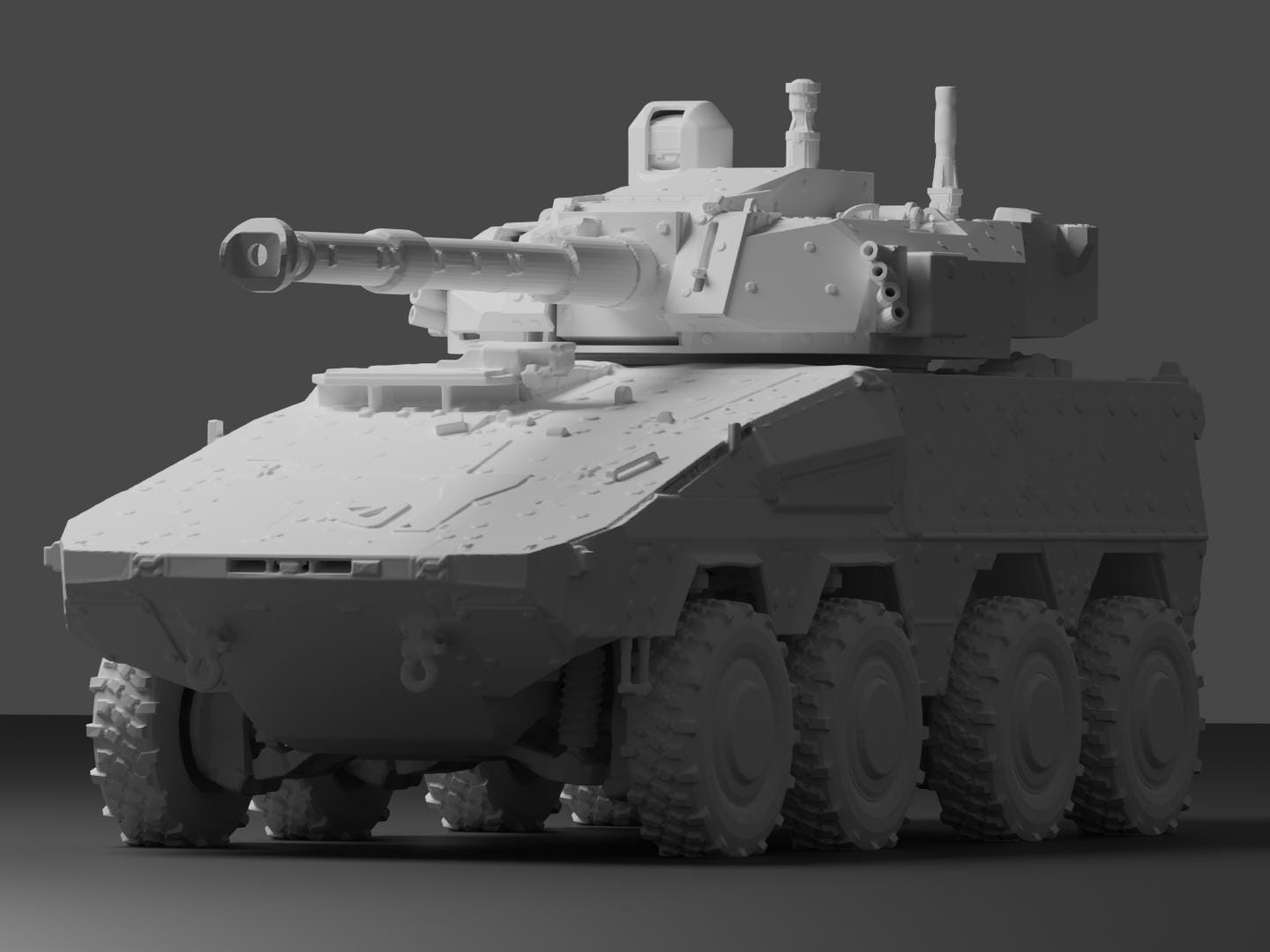 Boxer MGS Unpainted Miniature – Dark Grey Resin 8x8 Fire Support Vehicle – 1/48 • 1/56 • 1/64 • 1/72 • 1/76 • 1/87 • 1/100 • 1/144