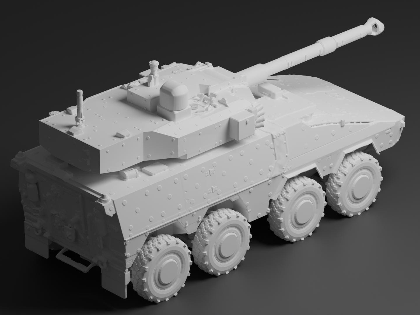 Boxer MGS Unpainted Miniature – Dark Grey Resin 8x8 Fire Support Vehicle – 1/48 • 1/56 • 1/64 • 1/72 • 1/76 • 1/87 • 1/100 • 1/144