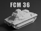 FCM 36 Unpainted Miniature – Dark Grey Resin French Light Infantry Tank – 1/48 • 1/56 • 1/64 • 1/72 • 1/76 • 1/87 • 1/100 • 1/144
