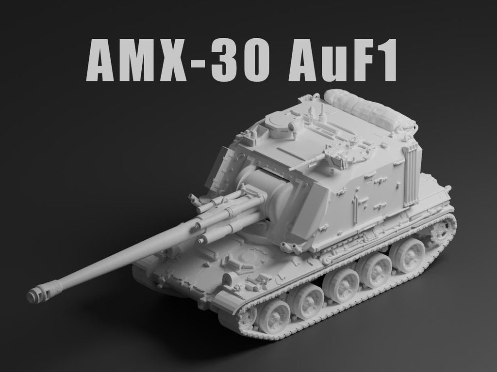 AMX-30 AuF1 Unpainted Miniature – Dark Grey Resin Self-Propelled Howitzer – 1/48 • 1/56 • 1/64 • 1/72 • 1/76 • 1/87 • 1/100 • 1/144