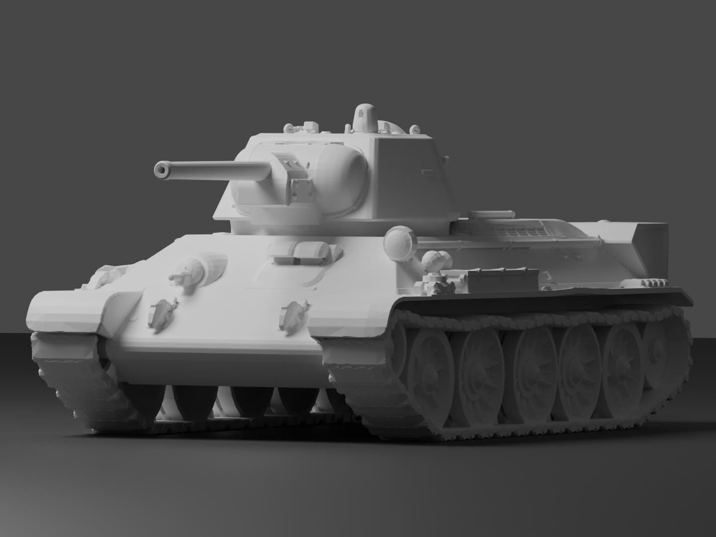 T-34/76 Unpainted Miniature – Dark Grey Resin Soviet Medium Tank – 1/48 • 1/56 • 1/64 • 1/72 • 1/76 • 1/87 • 1/100 • 1/144