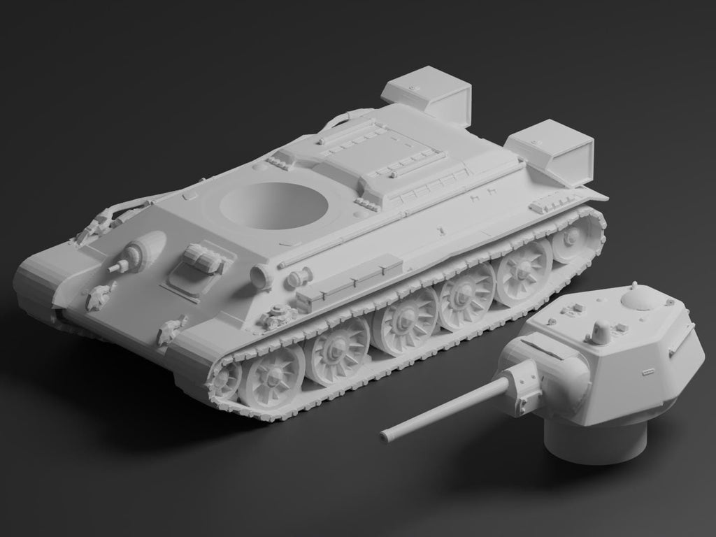 T-34/76 Unpainted Miniature – Dark Grey Resin Soviet Medium Tank – 1/48 • 1/56 • 1/64 • 1/72 • 1/76 • 1/87 • 1/100 • 1/144