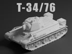 T-34/76 Unpainted Miniature – Dark Grey Resin Soviet Medium Tank – 1/48 • 1/56 • 1/64 • 1/72 • 1/76 • 1/87 • 1/100 • 1/144