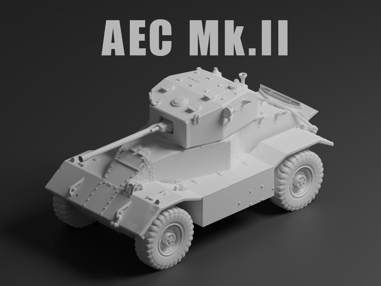 AEC Armoured Car Mk II Unpainted Miniature – Dark Grey Resin British Armoured Car – 1/48 • 1/56 • 1/64 • 1/72 • 1/76 • 1/87 • 1/100 • 1/144