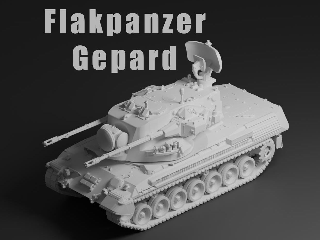 Flakpanzer Gepard Unpainted Miniature – Dark Grey Resin SPAAG – 1/48 • 1/56 • 1/64 • 1/72 • 1/76 • 1/87 • 1/100 • 1/144
