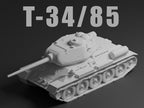 T-34/85 Unpainted Miniature – Dark Grey Resin Soviet Medium Tank – 1/48 • 1/56 • 1/64 • 1/72 • 1/76 • 1/87 • 1/100 • 1/144