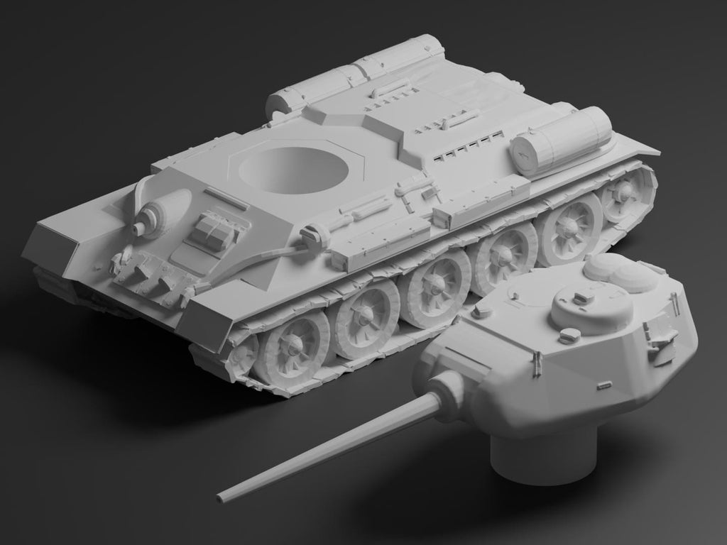 T-34/85 Unpainted Miniature – Dark Grey Resin Soviet Medium Tank – 1/48 • 1/56 • 1/64 • 1/72 • 1/76 • 1/87 • 1/100 • 1/144