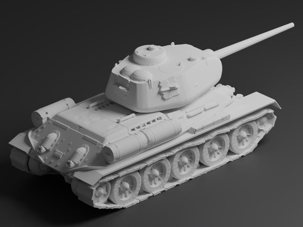 T-34/85 Unpainted Miniature – Dark Grey Resin Soviet Medium Tank – 1/48 • 1/56 • 1/64 • 1/72 • 1/76 • 1/87 • 1/100 • 1/144