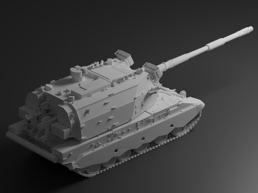 2S35 Koalitsiya Unpainted Miniature – Dark Grey Resin Self-Propelled Howitzer – 1/48 • 1/56 • 1/64 • 1/72 • 1/76 • 1/87 • 1/100 • 1/144